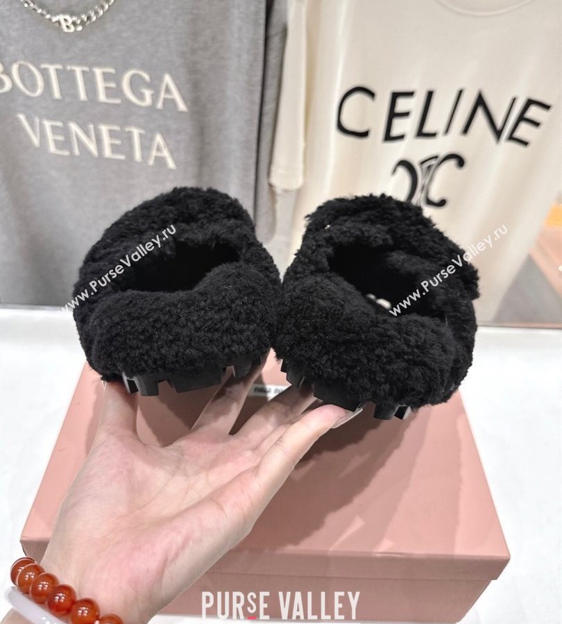 Miu Miu Shearling Strap Flat Slides Sandal Black 2025 MIU071001 (MD-250710085)