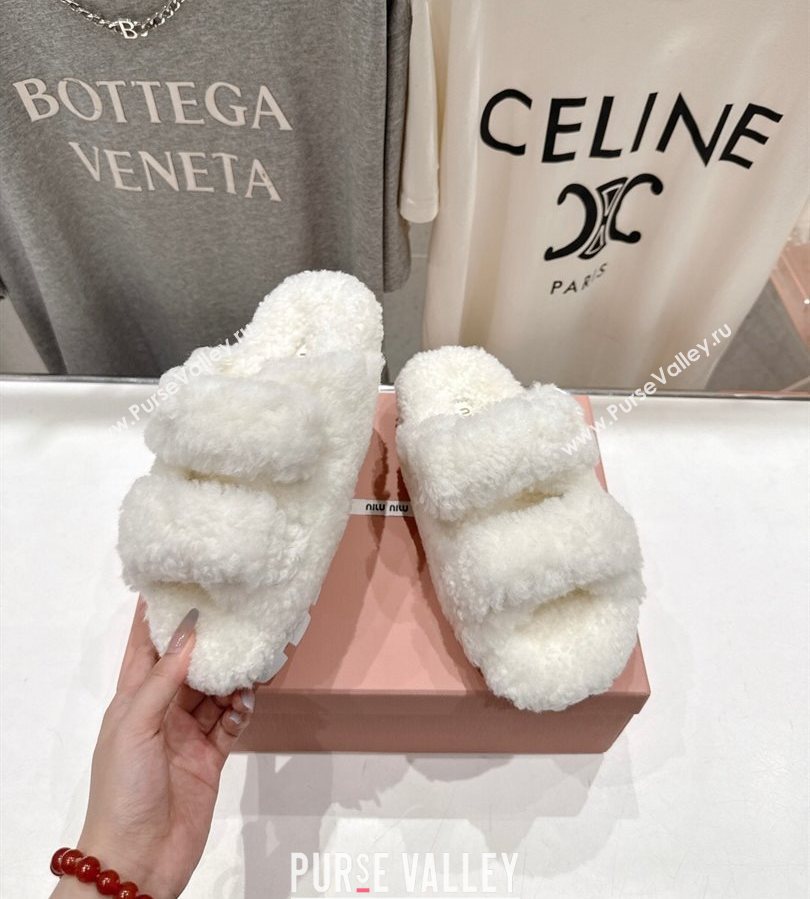 Miu Miu Shearling Strap Flat Slides Sandal White 2025 MIU071001 (MD-250710086)