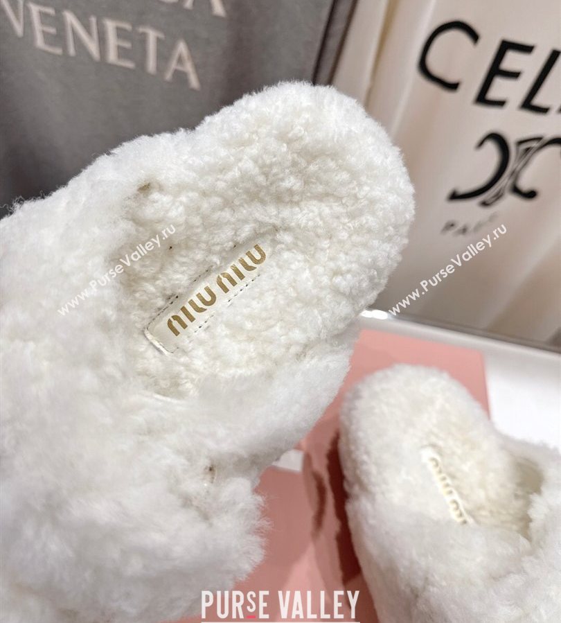 Miu Miu Shearling Strap Flat Slides Sandal White 2025 MIU071001 (MD-250710086)