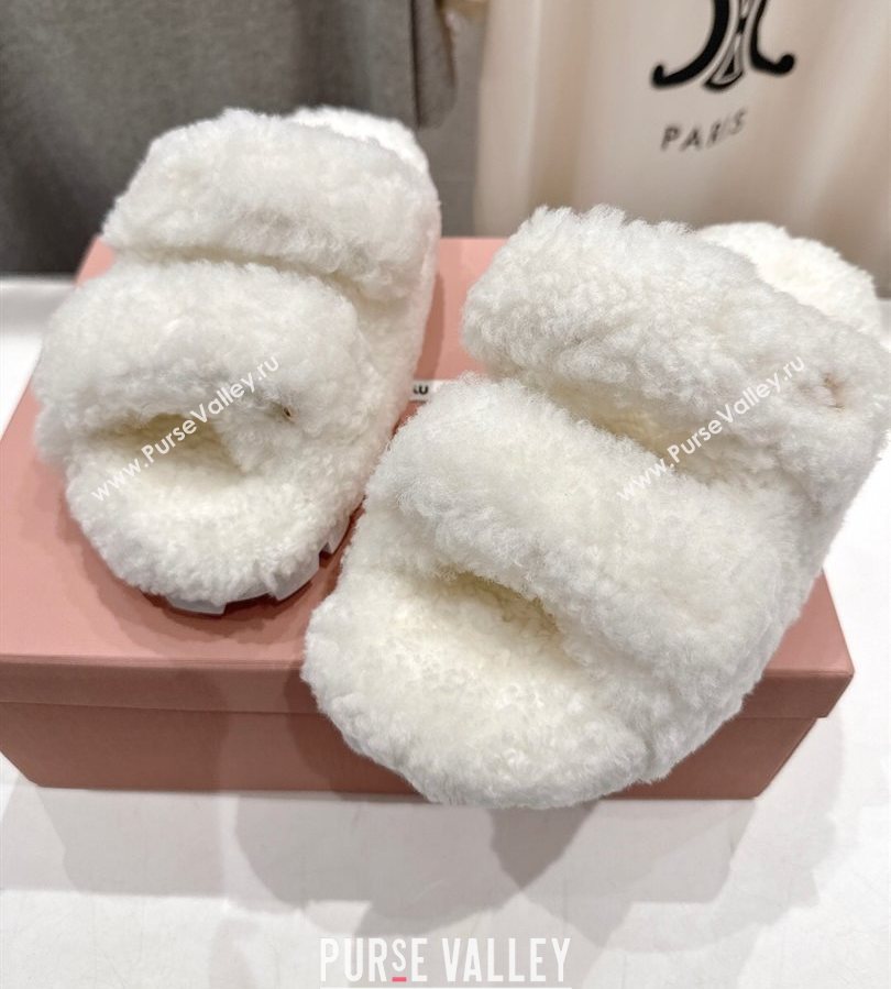 Miu Miu Shearling Strap Flat Slides Sandal White 2025 MIU071001 (MD-250710086)