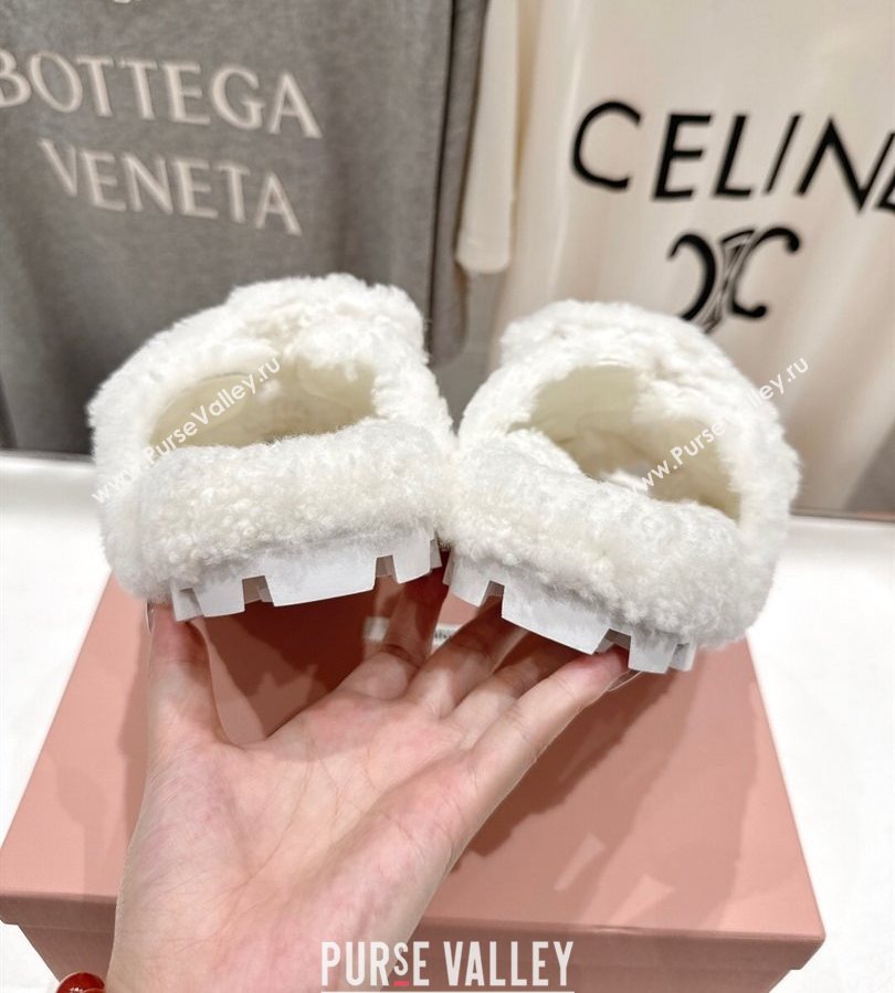 Miu Miu Shearling Strap Flat Slides Sandal White 2025 MIU071001 (MD-250710086)