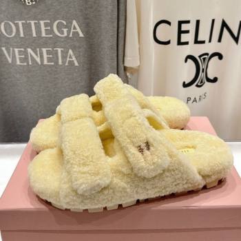 Miu Miu Shearling Strap Flat Slides Sandal Yellow 2025 MIU071001 (MD-250710087)