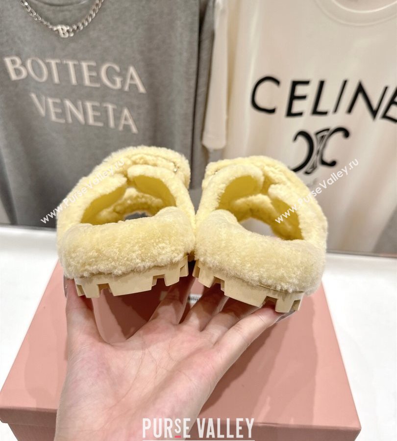 Miu Miu Shearling Strap Flat Slides Sandal Yellow 2025 MIU071001 (MD-250710087)