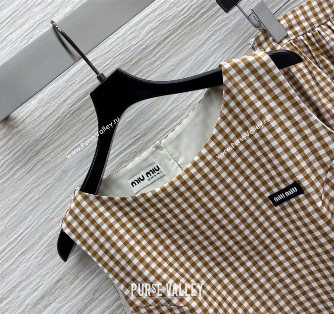 Miu Miu Plaid Vest and A-Shaped Skirt Brown/White 2025 (QI-250729075)