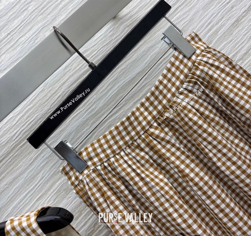Miu Miu Plaid Vest and A-Shaped Skirt Brown/White 2025 (QI-250729075)