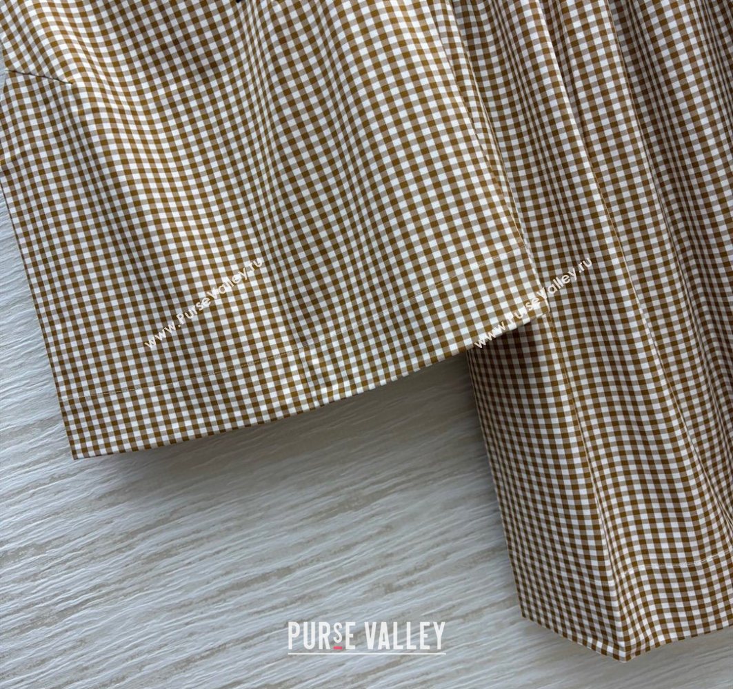 Miu Miu Plaid Vest and A-Shaped Skirt Brown/White 2025 (QI-250729075)