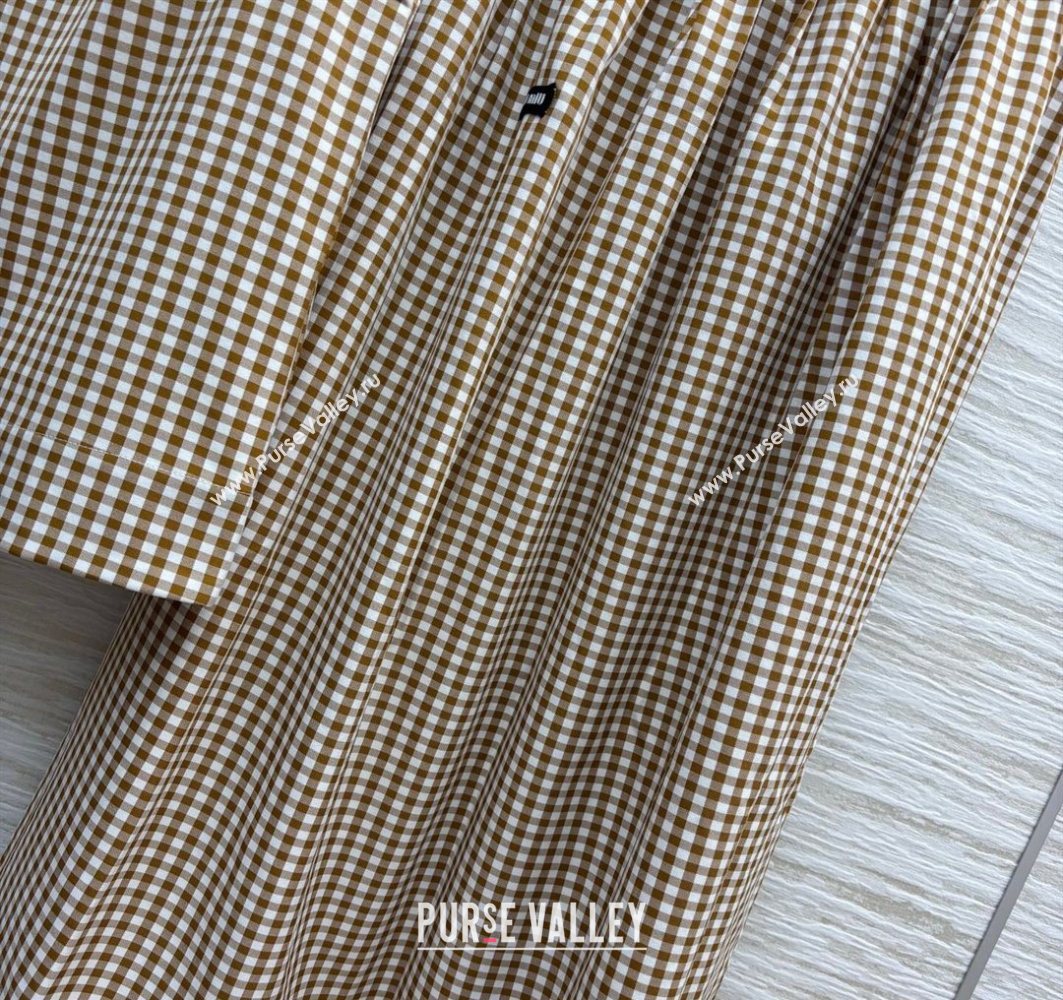 Miu Miu Plaid Vest and A-Shaped Skirt Brown/White 2025 (QI-250729075)