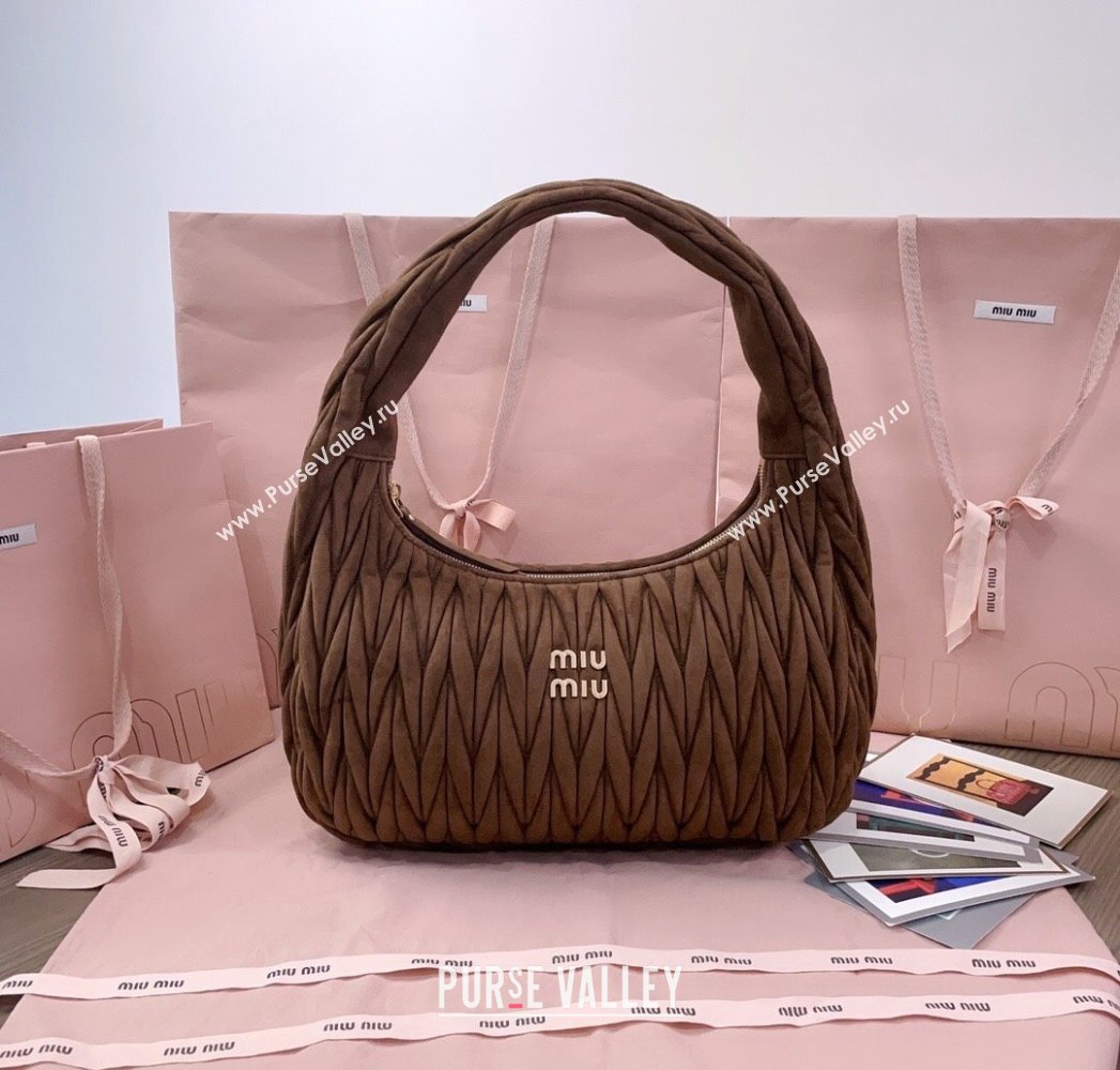 Miu Miu Wander Matelasse Suede Hobo Bag 5BC183 Cocoa Brown 2025 (JD-250805029)