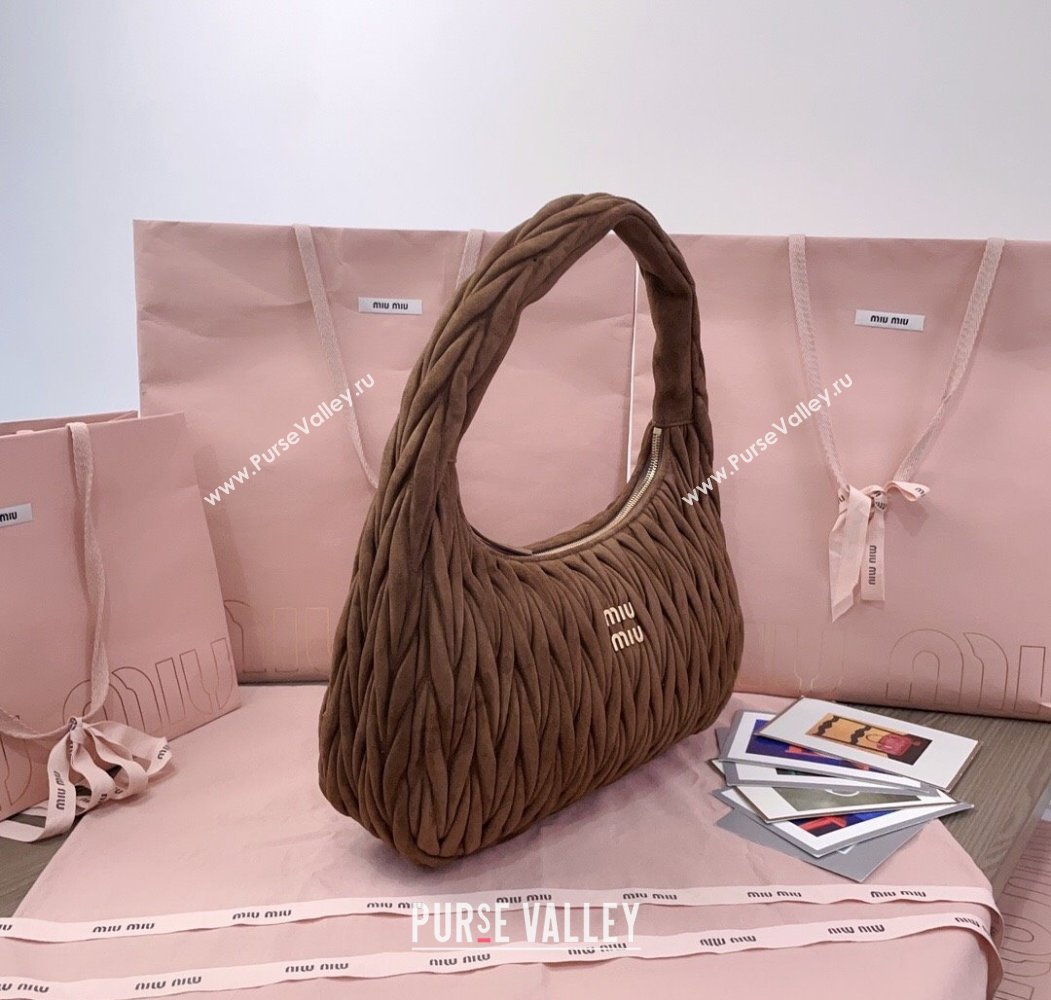 Miu Miu Wander Matelasse Suede Hobo Bag 5BC183 Cocoa Brown 2025 (JD-250805029)