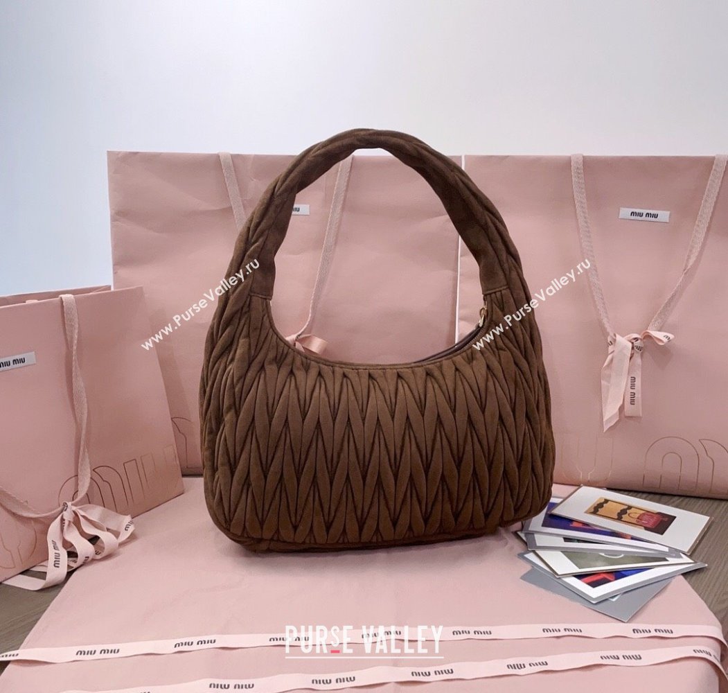 Miu Miu Wander Matelasse Suede Hobo Bag 5BC183 Cocoa Brown 2025 (JD-250805029)
