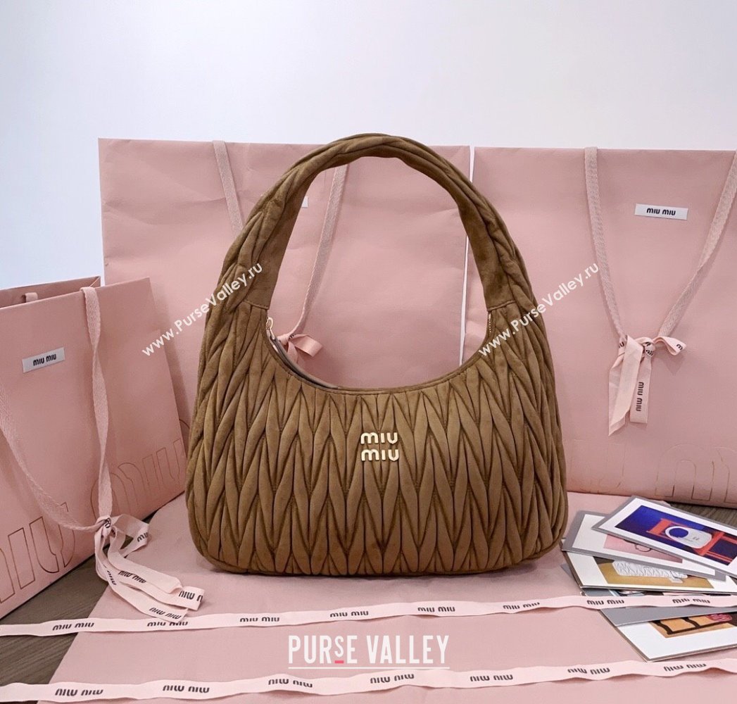 Miu Miu Wander Matelasse Suede Hobo Bag 5BC183 Olive Green 2025 (JD-250805028)