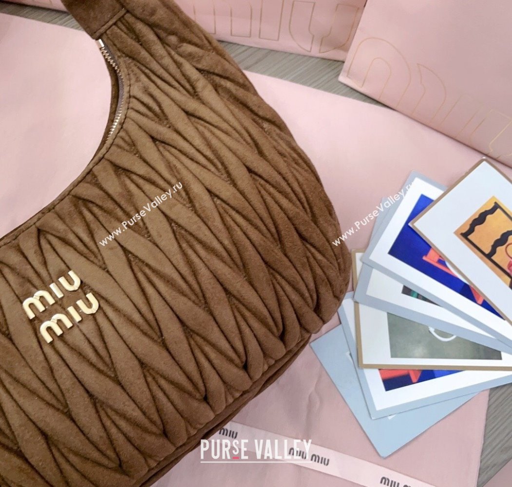 Miu Miu Wander Matelasse Suede Hobo Bag 5BC183 Cocoa Brown 2025 (JD-250805029)