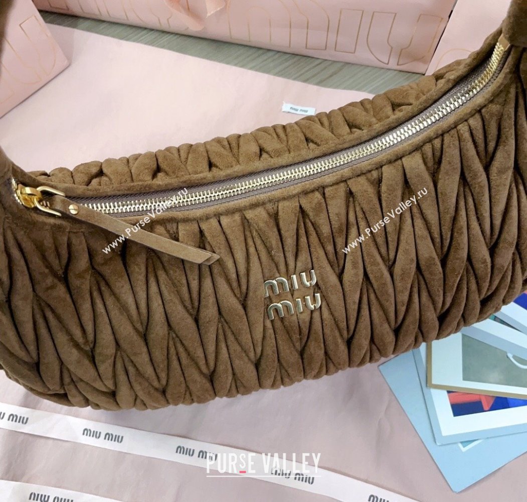Miu Miu Wander Matelasse Suede Hobo Bag 5BC183 Cocoa Brown 2025 (JD-250805029)