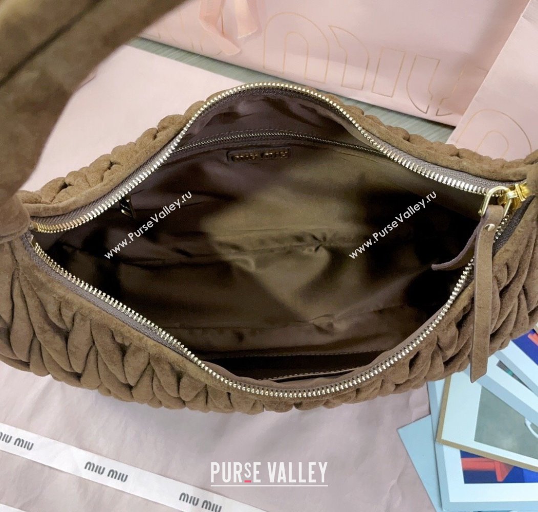Miu Miu Wander Matelasse Suede Hobo Bag 5BC183 Cocoa Brown 2025 (JD-250805029)