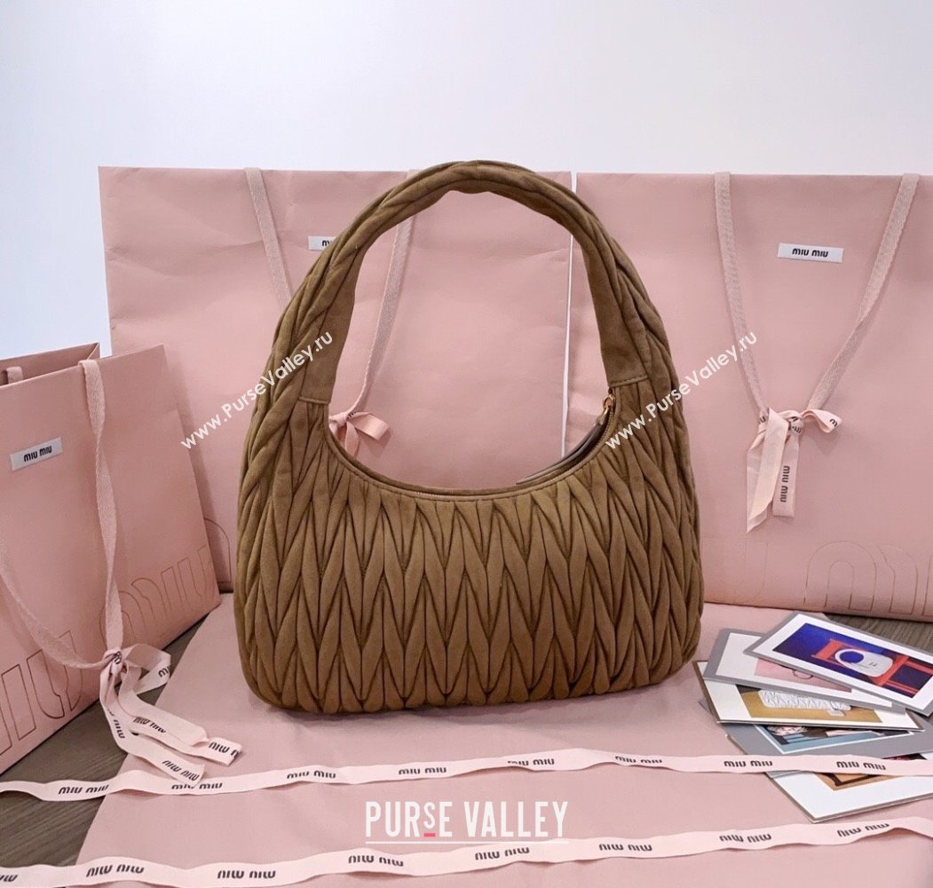 Miu Miu Wander Matelasse Suede Hobo Bag 5BC183 Olive Green 2025 (JD-250805028)