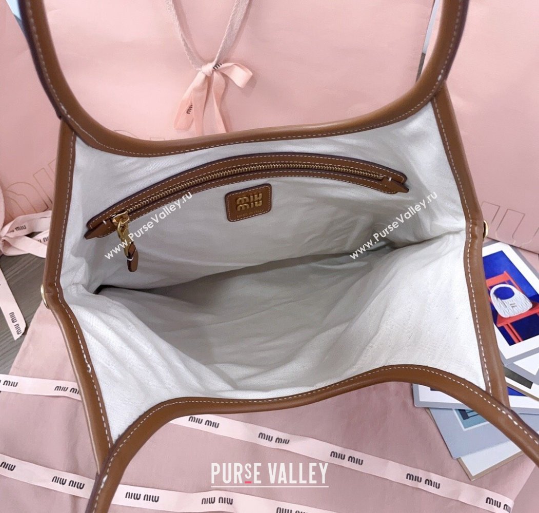 Miu Miu IVY Striped Canvas and Leather Tote Bag White/Blue 2025 5BG231 (JD-250805030)