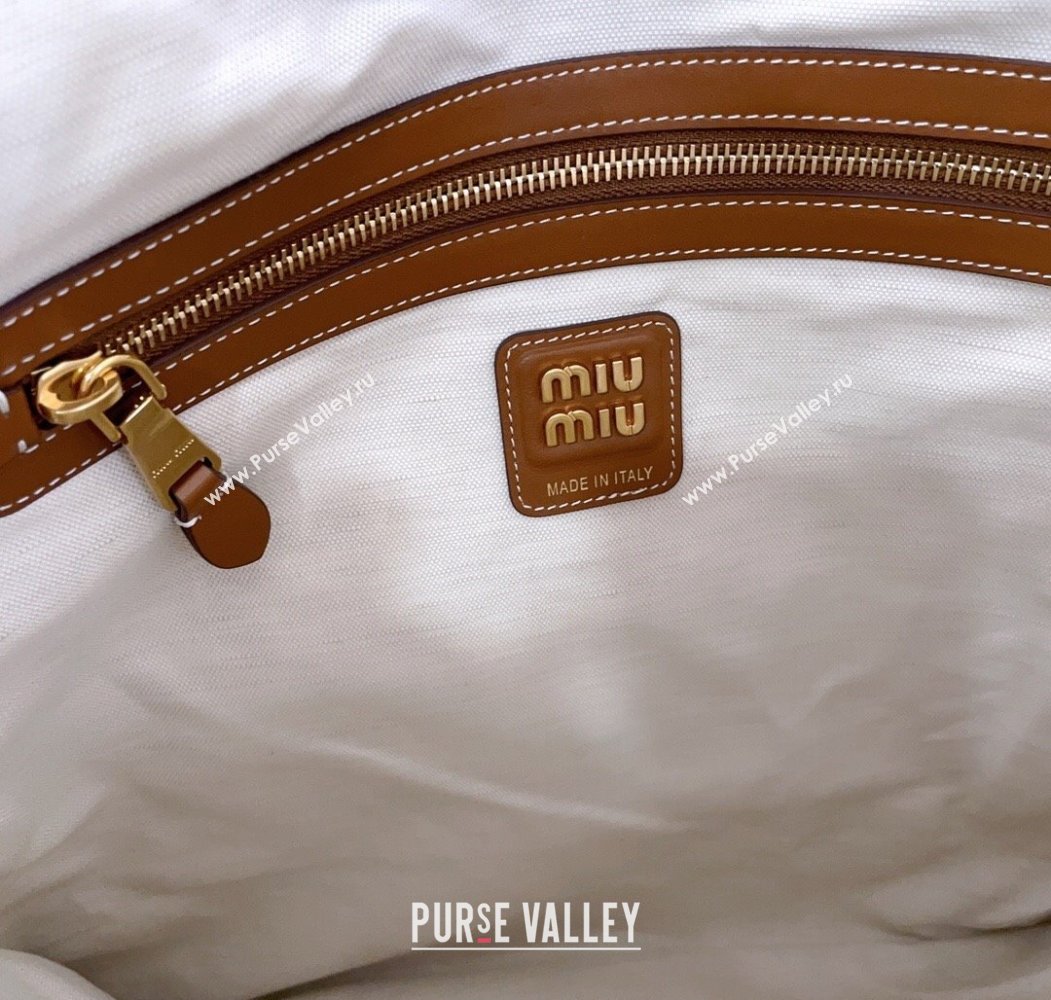 Miu Miu IVY Striped Canvas and Leather Tote Bag White/Blue 2025 5BG231 (JD-250805030)