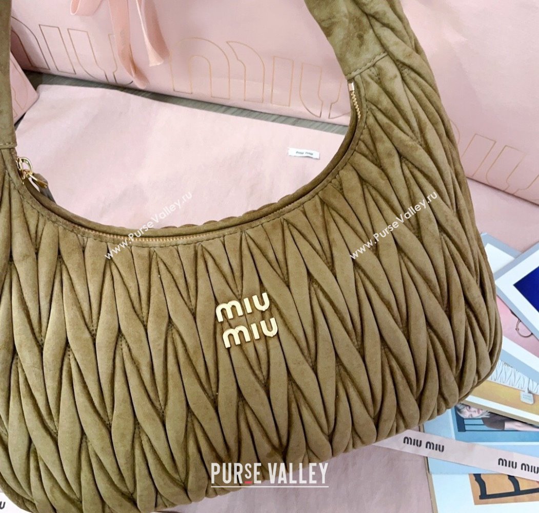 Miu Miu Wander Matelasse Suede Hobo Bag 5BC183 Olive Green 2025 (JD-250805028)