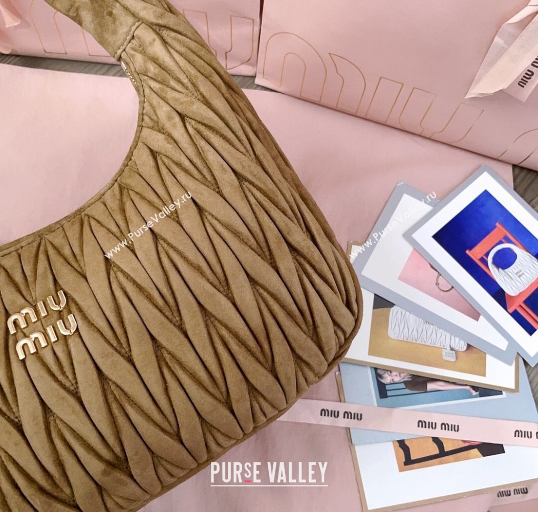 Miu Miu Wander Matelasse Suede Hobo Bag 5BC183 Olive Green 2025 (JD-250805028)