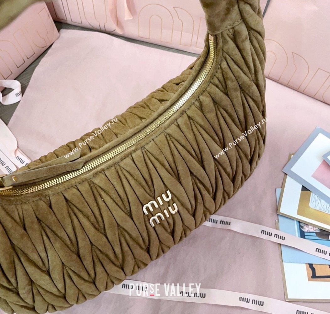 Miu Miu Wander Matelasse Suede Hobo Bag 5BC183 Olive Green 2025 (JD-250805028)