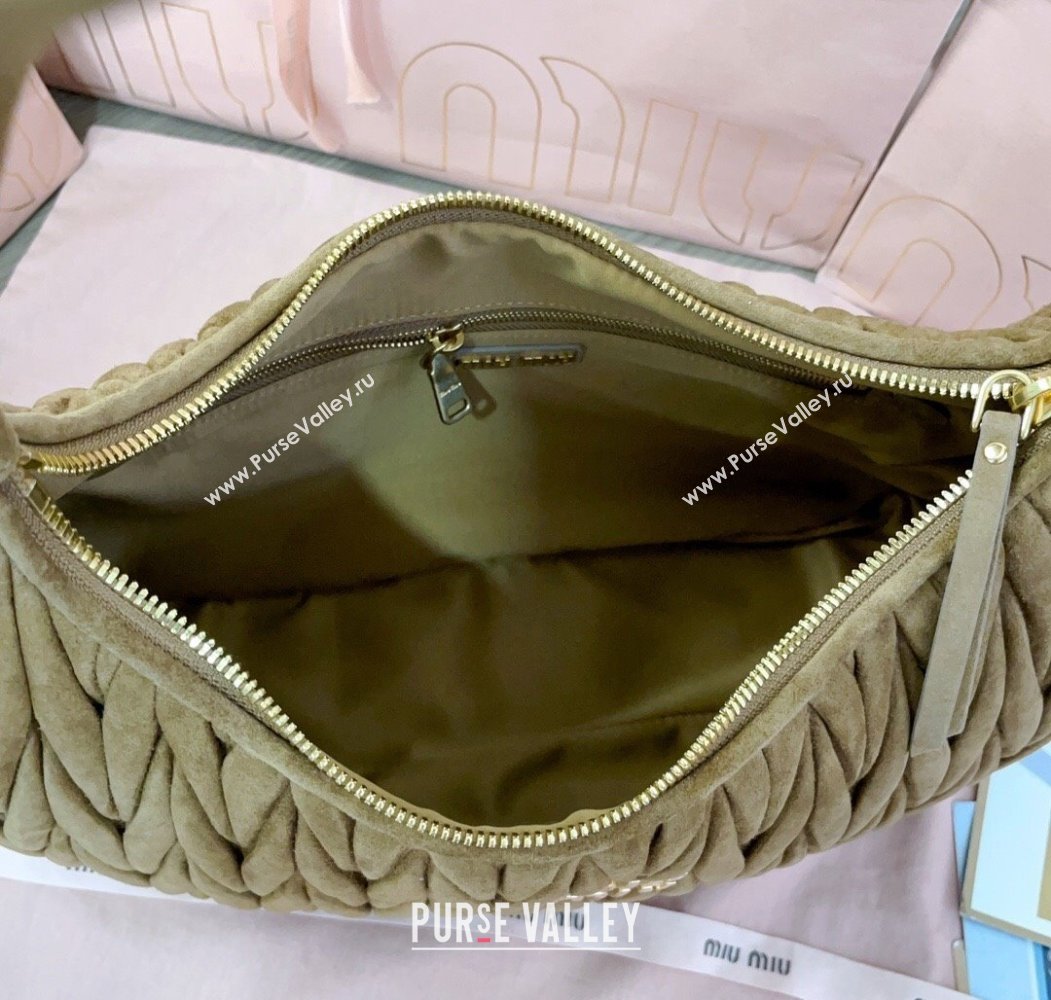 Miu Miu Wander Matelasse Suede Hobo Bag 5BC183 Olive Green 2025 (JD-250805028)