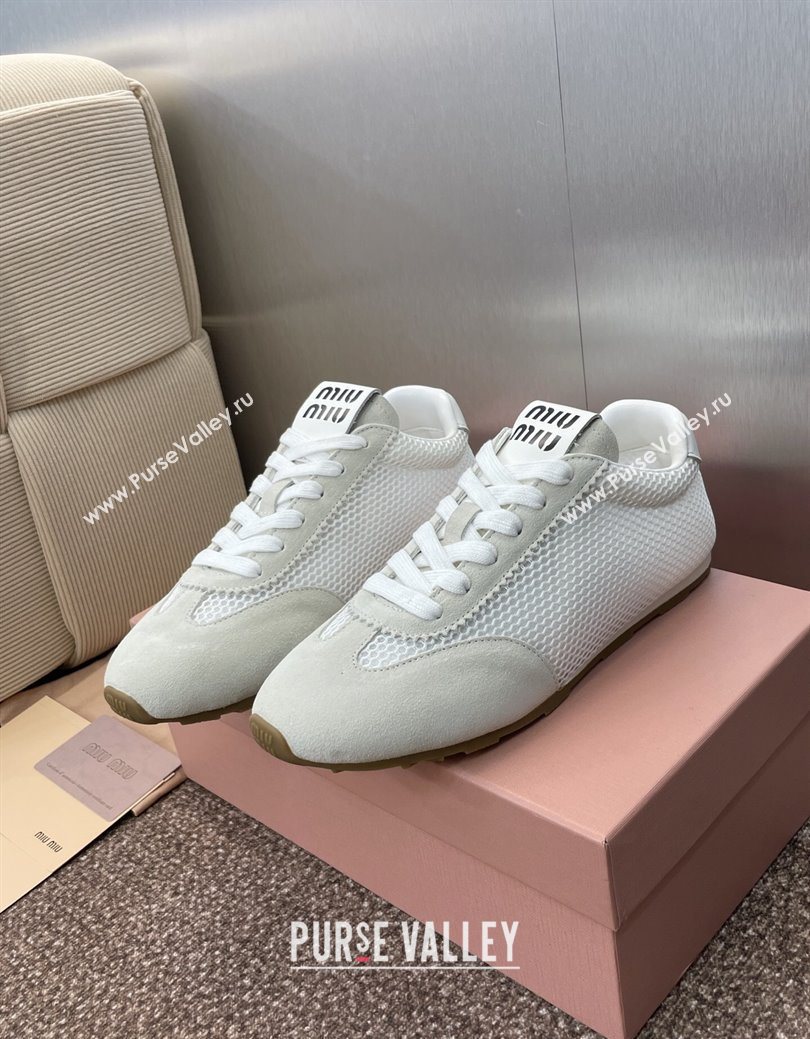 Miu Miu Plumet Mesh and Suede Sneakers White 2025 5E388E (JC-250826002)