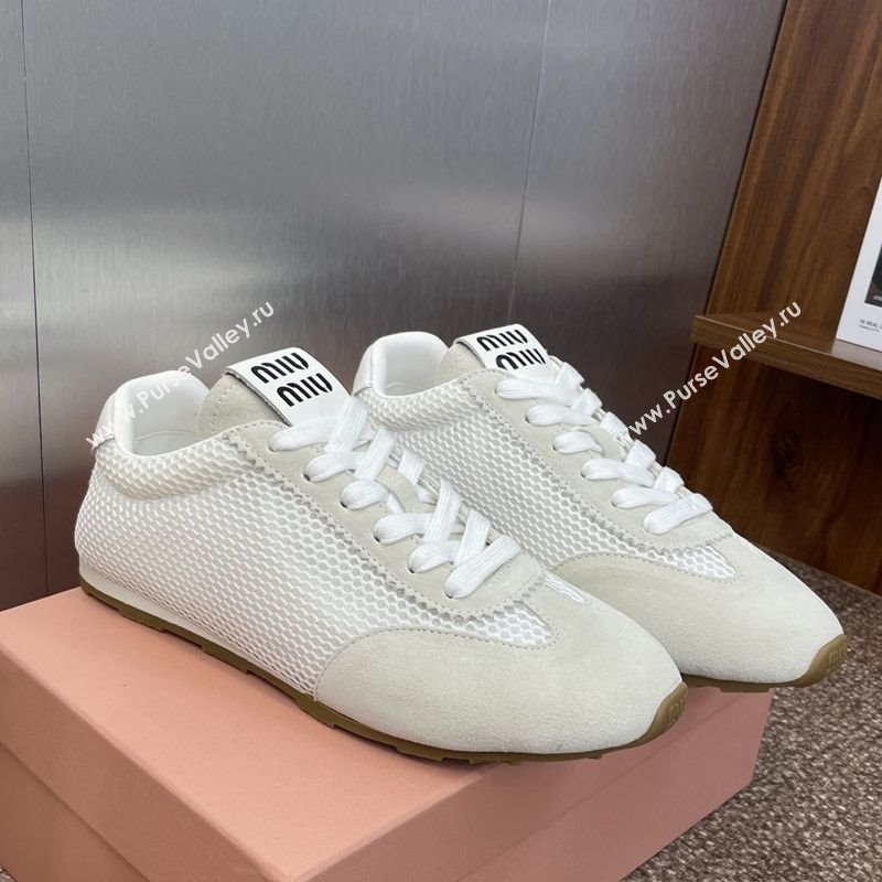 Miu Miu Plumet Mesh and Suede Sneakers White 2025 5E388E (JC-250826002)