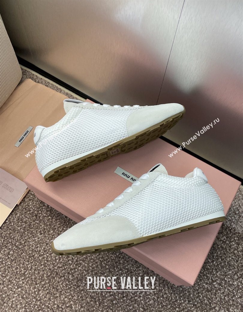 Miu Miu Plumet Mesh and Suede Sneakers White 2025 5E388E (JC-250826002)