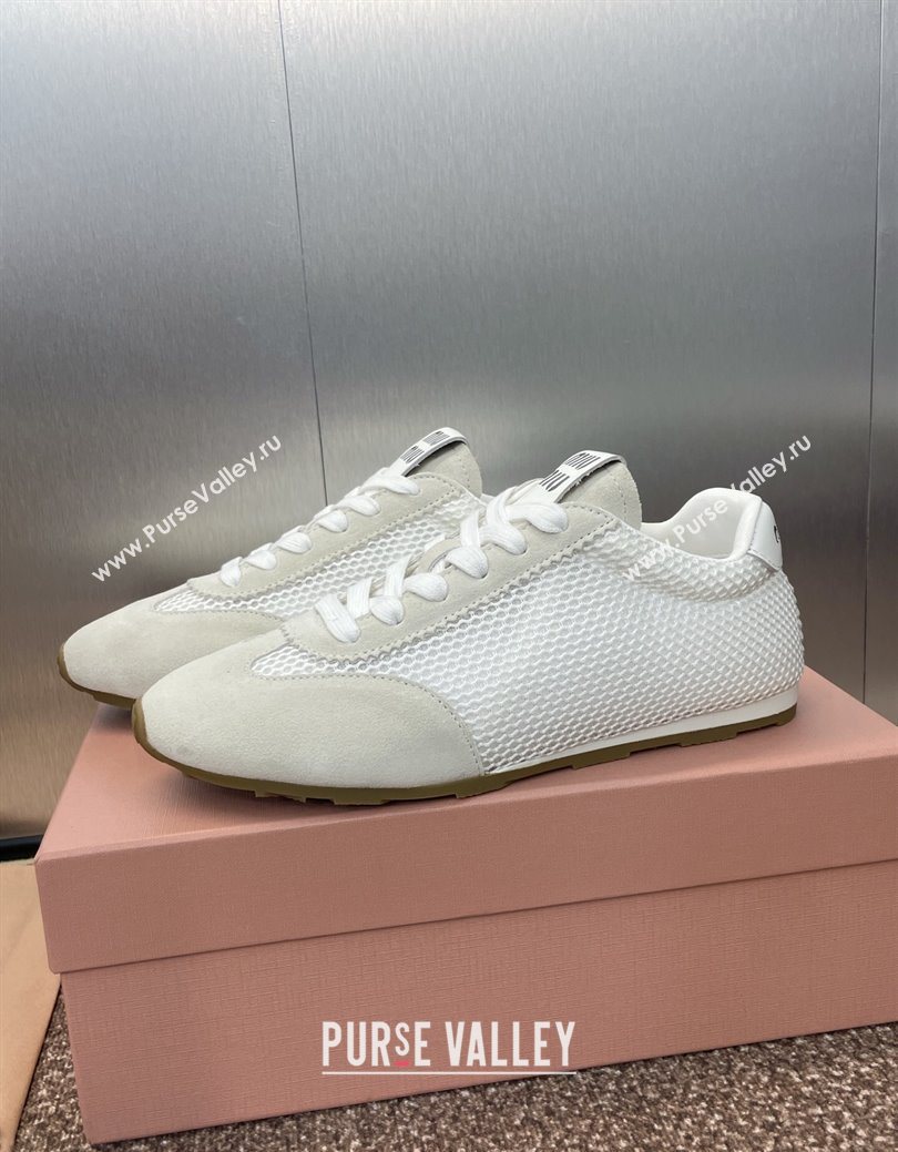Miu Miu Plumet Mesh and Suede Sneakers White 2025 5E388E (JC-250826002)