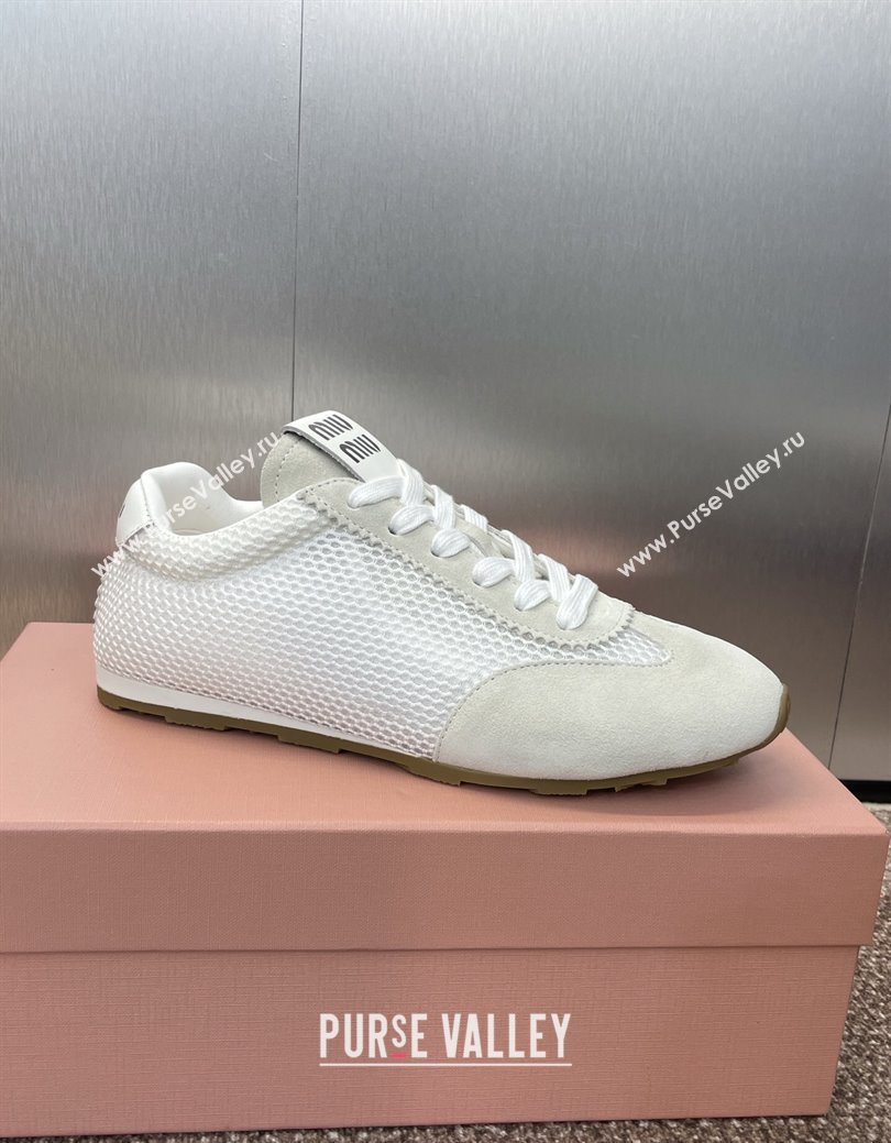 Miu Miu Plumet Mesh and Suede Sneakers White 2025 5E388E (JC-250826002)