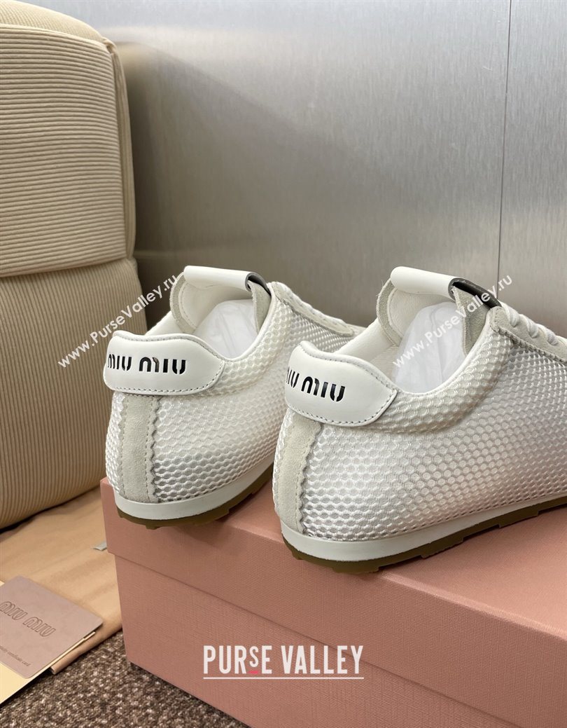 Miu Miu Plumet Mesh and Suede Sneakers White 2025 5E388E (JC-250826002)