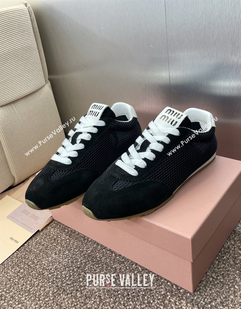 Miu Miu Plumet Mesh and Suede Sneakers Black 2025 5E388E (JC-250826003)