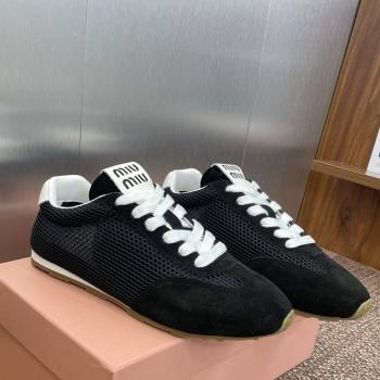 Miu Miu Plumet Mesh and Suede Sneakers Black 2025 5E388E (JC-250826003)