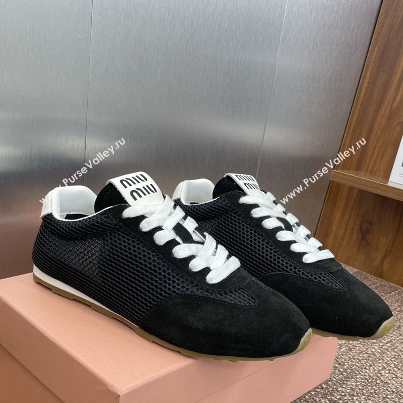 Miu Miu Plumet Mesh and Suede Sneakers Black 2025 5E388E (JC-250826003)