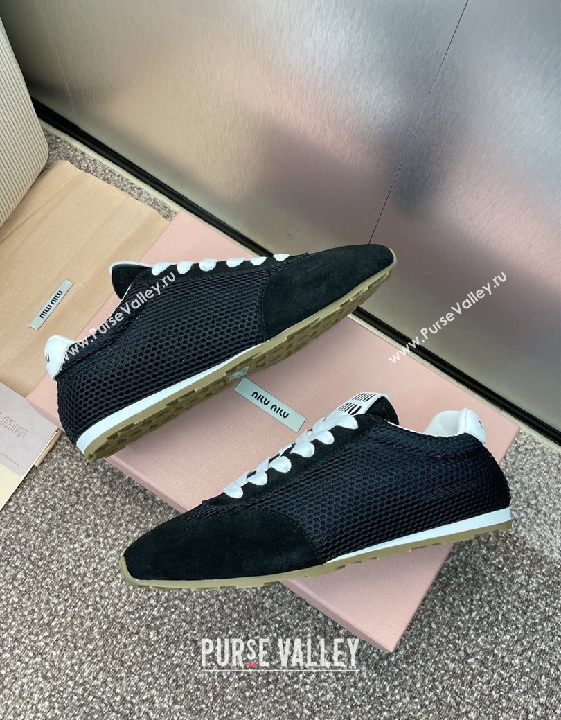 Miu Miu Plumet Mesh and Suede Sneakers Black 2025 5E388E (JC-250826003)