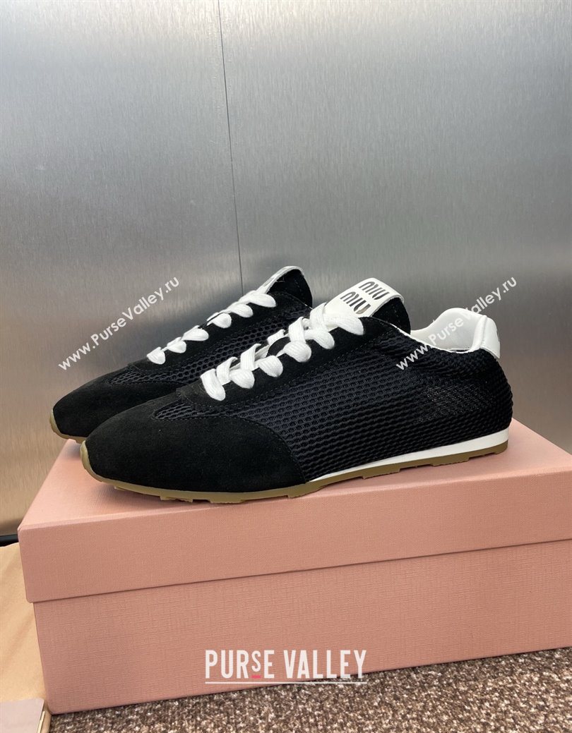 Miu Miu Plumet Mesh and Suede Sneakers Black 2025 5E388E (JC-250826003)
