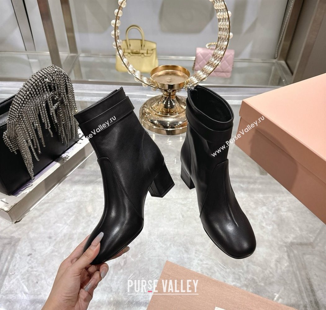 Miu Miu Nappa Leather Heel Ankle Boots 6cm with Buckle Black 2025 5W548E (MD-250826030)