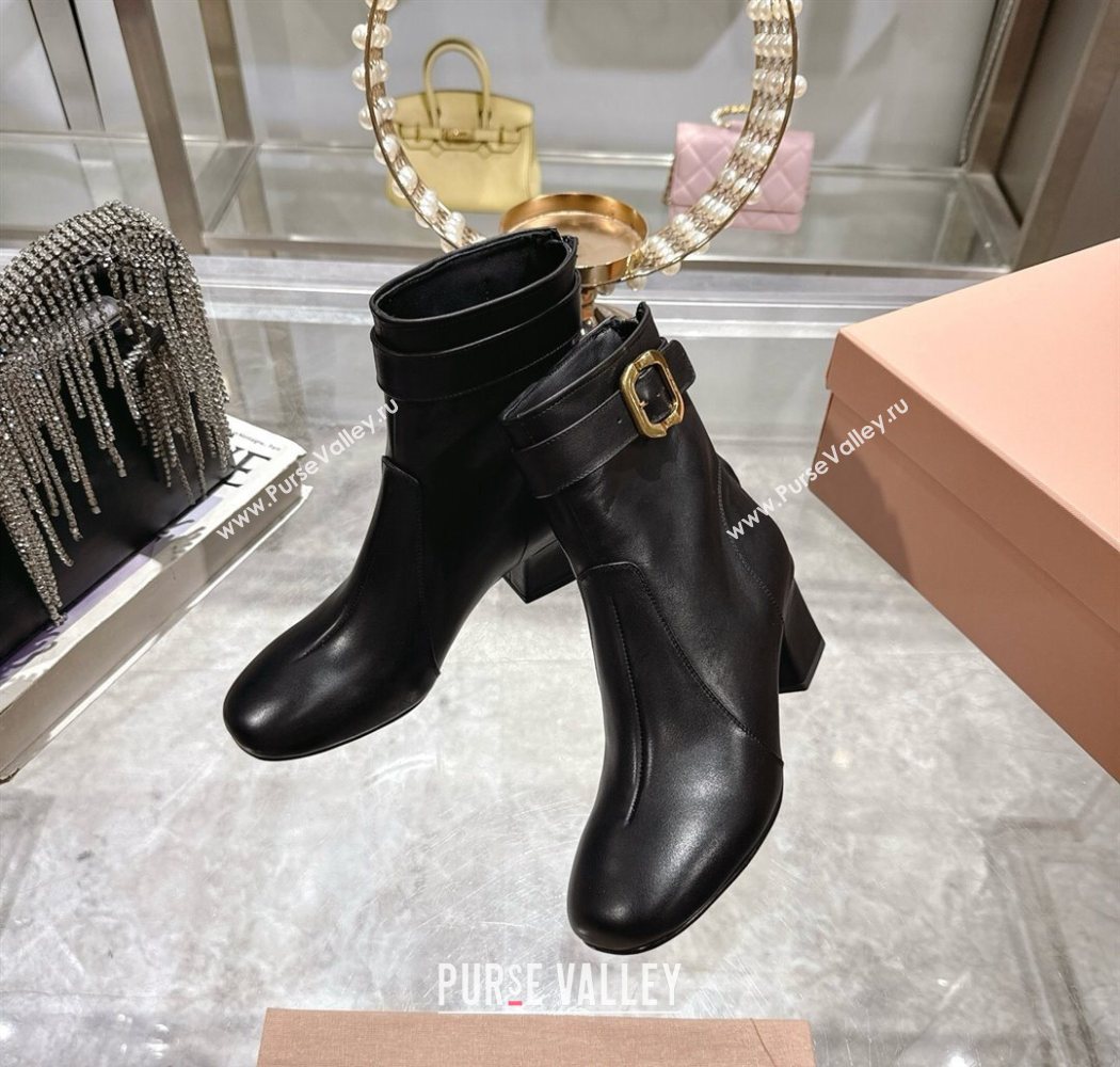 Miu Miu Nappa Leather Heel Ankle Boots 6cm with Buckle Black 2025 5W548E (MD-250826030)