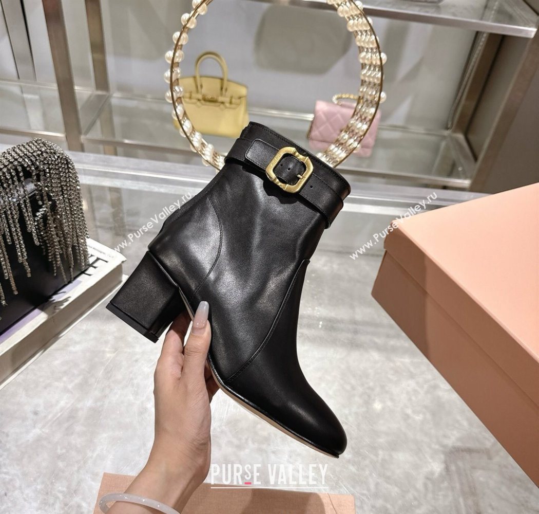 Miu Miu Nappa Leather Heel Ankle Boots 6cm with Buckle Black 2025 5W548E (MD-250826030)