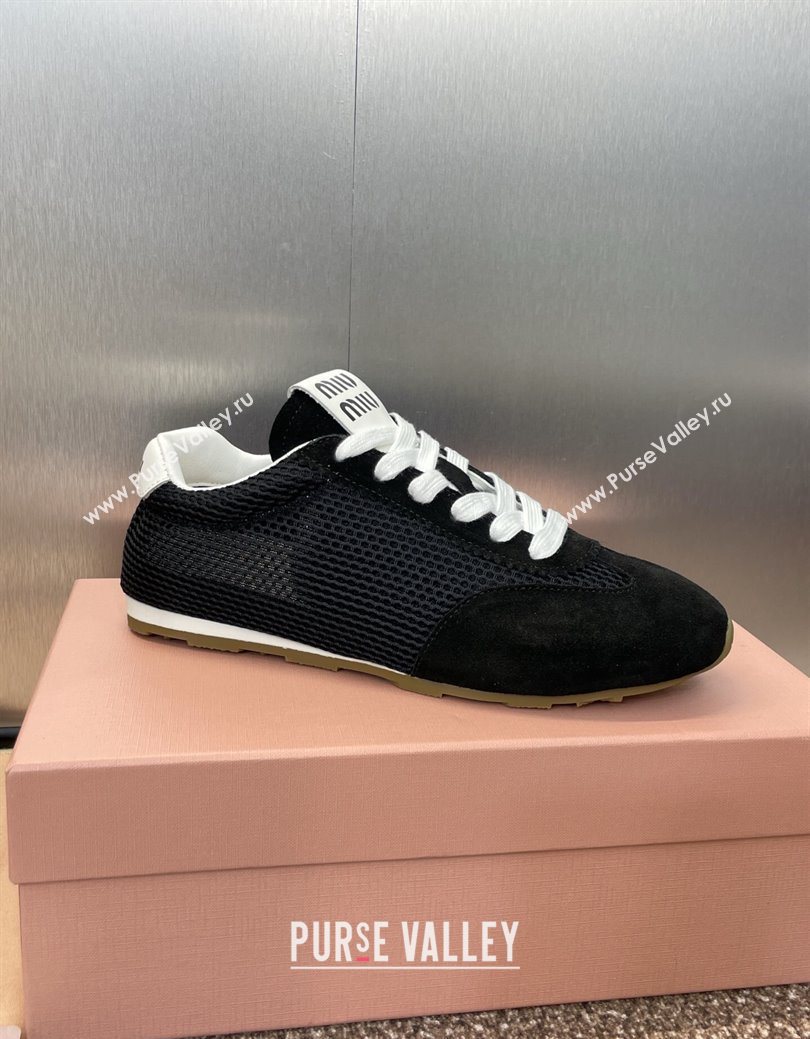 Miu Miu Plumet Mesh and Suede Sneakers Black 2025 5E388E (JC-250826003)