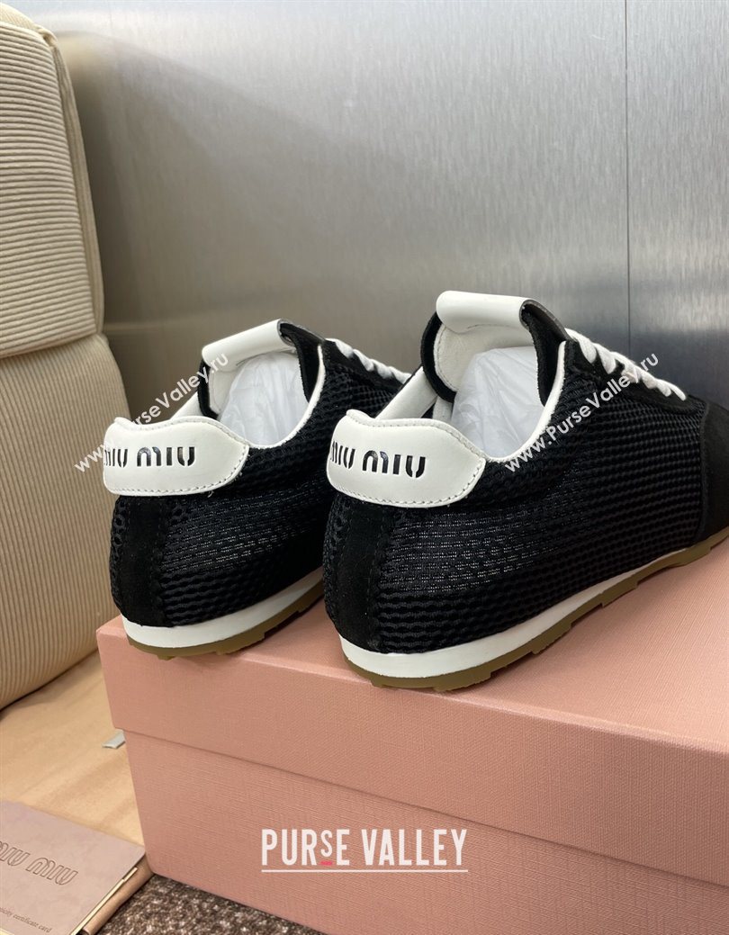 Miu Miu Plumet Mesh and Suede Sneakers Black 2025 5E388E (JC-250826003)