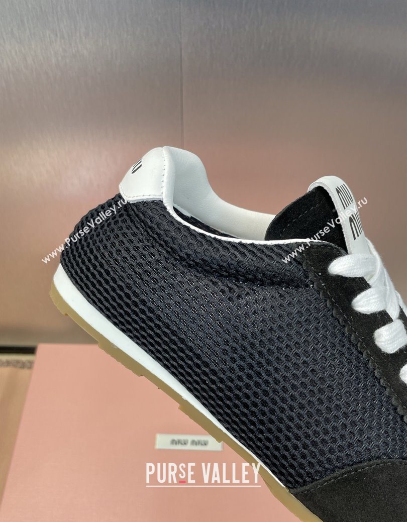 Miu Miu Plumet Mesh and Suede Sneakers Black 2025 5E388E (JC-250826003)