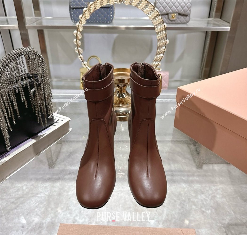 Miu Miu Nappa Leather Heel Ankle Boots 6cm with Buckle Brown 2025 5W548E (MD-250826034)