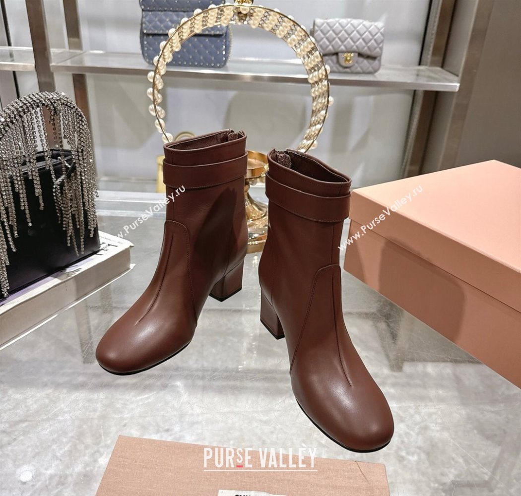 Miu Miu Nappa Leather Heel Ankle Boots 6cm with Buckle Brown 2025 5W548E (MD-250826034)