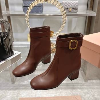 Miu Miu Nappa Leather Heel Ankle Boots 6cm with Buckle Brown 2025 5W548E (MD-250826034)