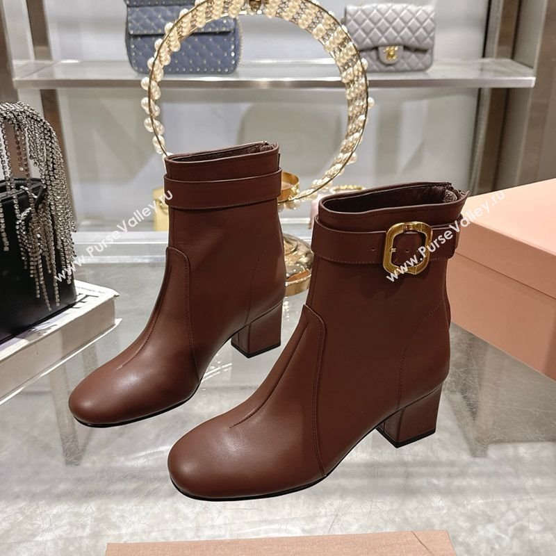 Miu Miu Nappa Leather Heel Ankle Boots 6cm with Buckle Brown 2025 5W548E (MD-250826034)