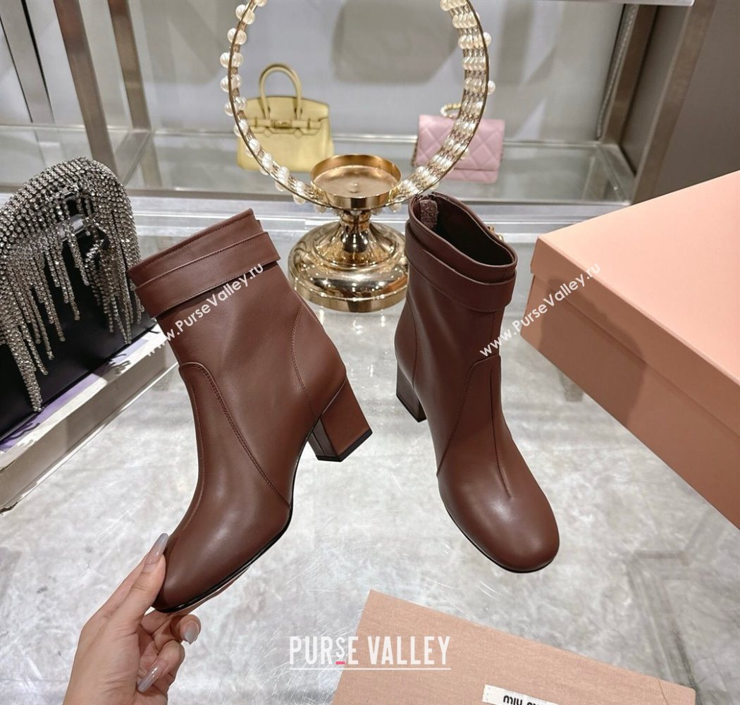 Miu Miu Nappa Leather Heel Ankle Boots 6cm with Buckle Brown 2025 5W548E (MD-250826034)