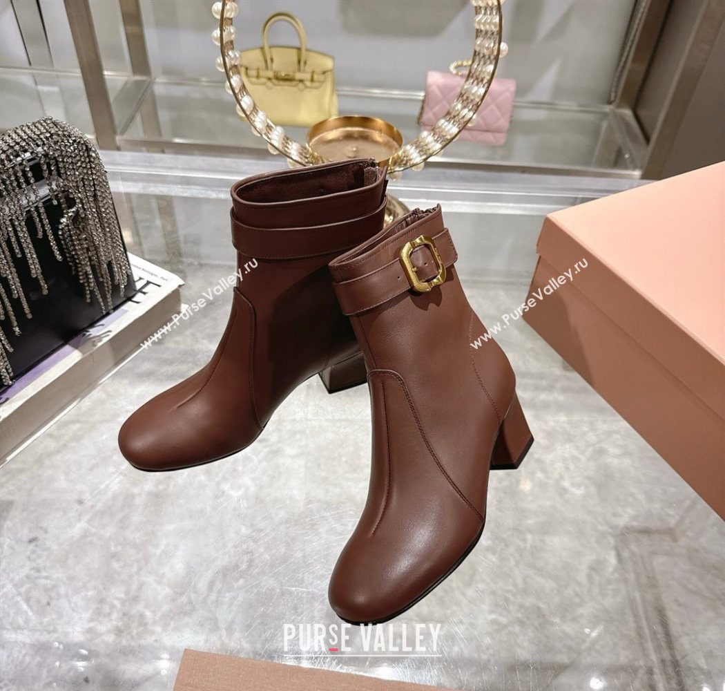 Miu Miu Nappa Leather Heel Ankle Boots 6cm with Buckle Brown 2025 5W548E (MD-250826034)