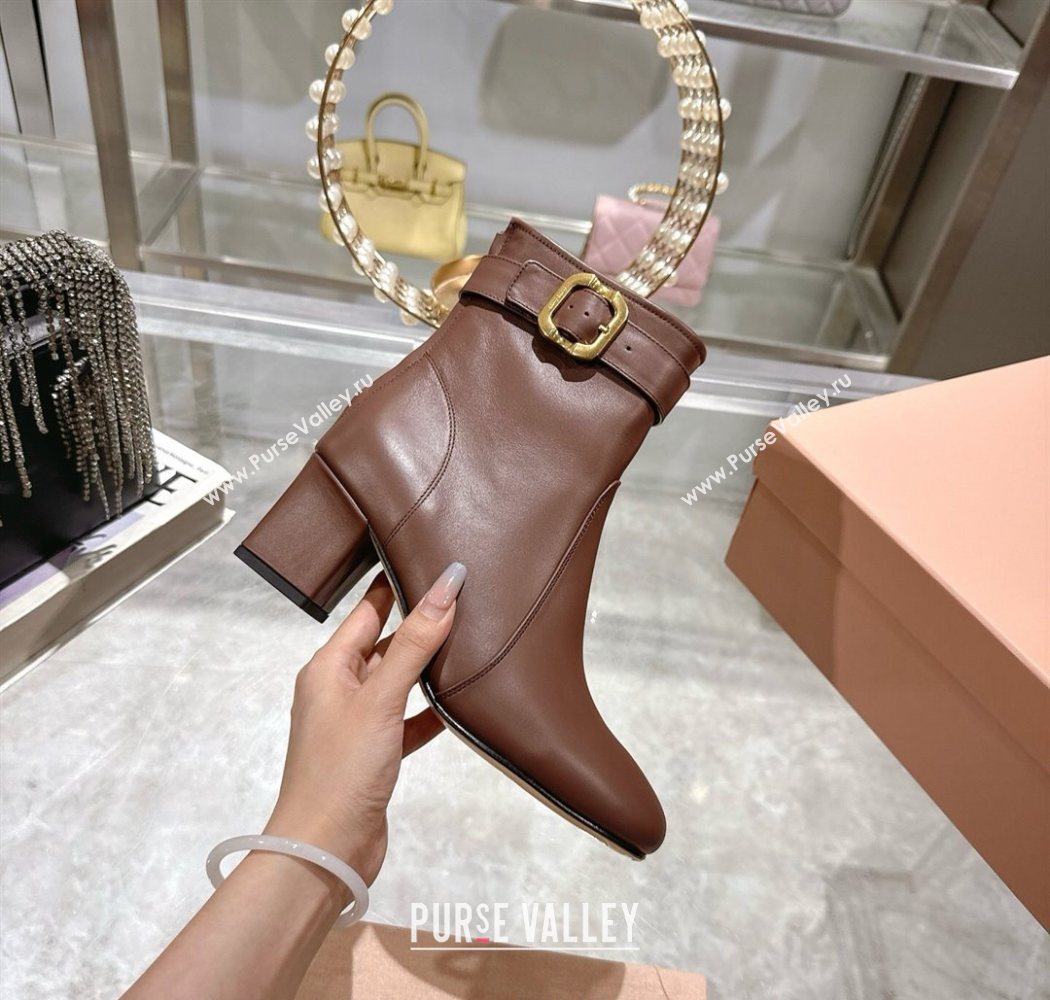 Miu Miu Nappa Leather Heel Ankle Boots 6cm with Buckle Brown 2025 5W548E (MD-250826034)