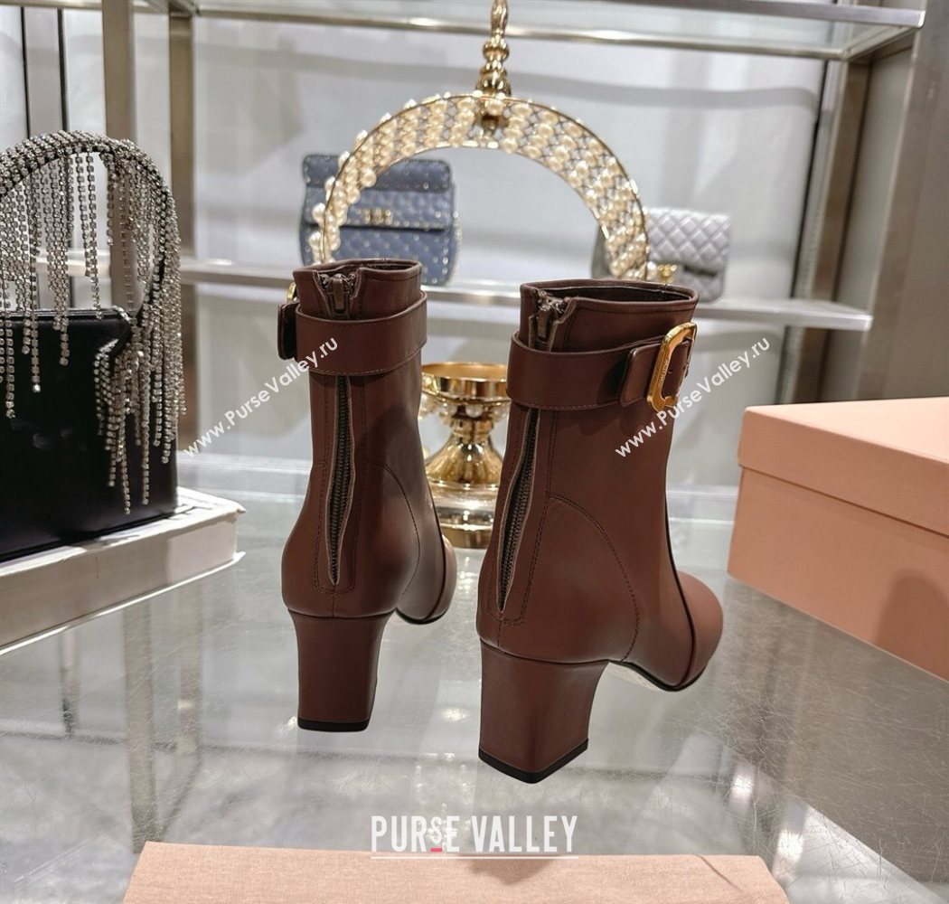 Miu Miu Nappa Leather Heel Ankle Boots 6cm with Buckle Brown 2025 5W548E (MD-250826034)